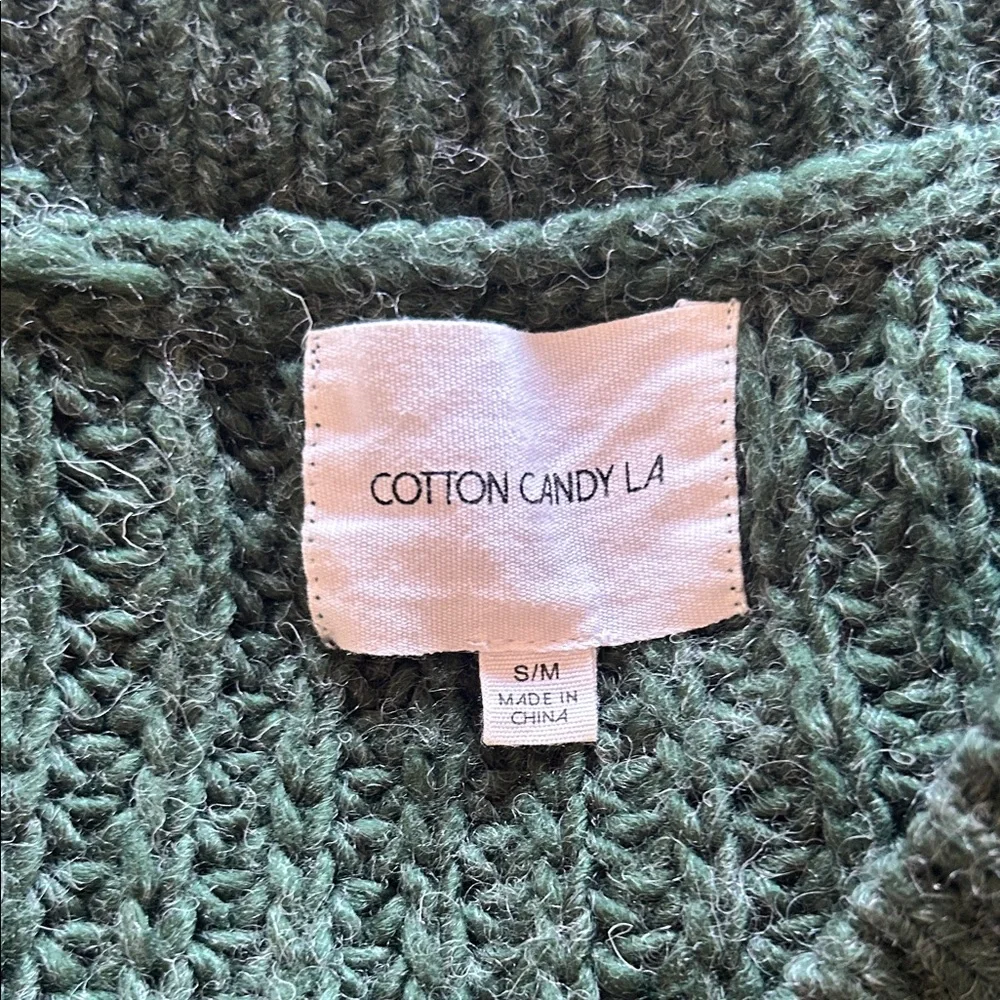 Cotton Candy Dark Green Cable V-Neck Sweater - Picture 2 of 4